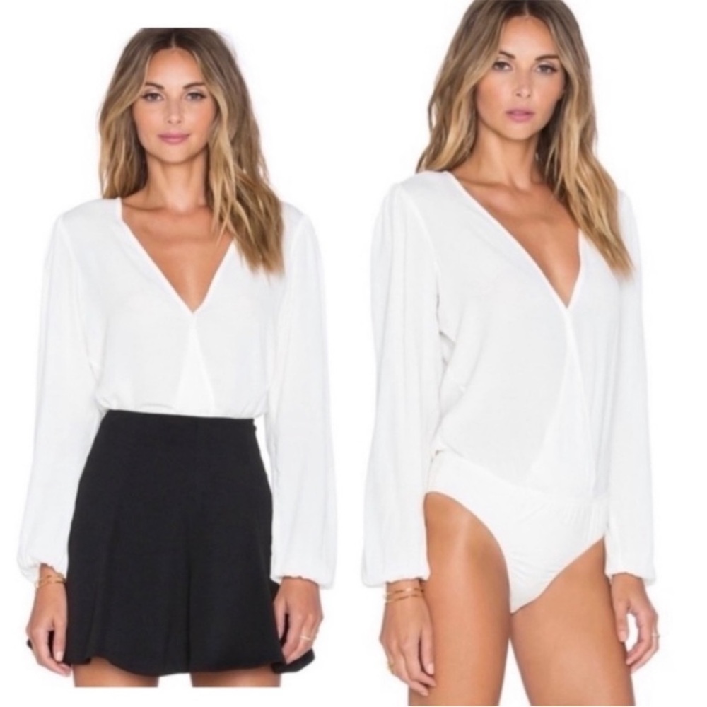 Lovers + Friends‎ Long Sleeve Vision White Wrap Bodysuit Size S